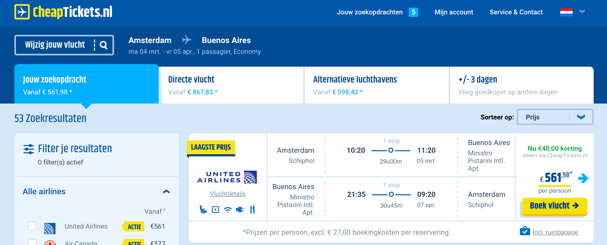 Vliegtickets naar Argentinië