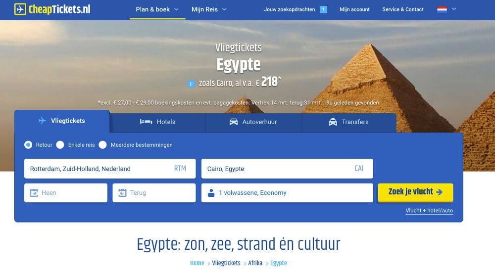 Vliegtickets naar Egypte