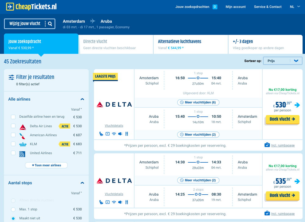 Vliegtickets naar Aruba