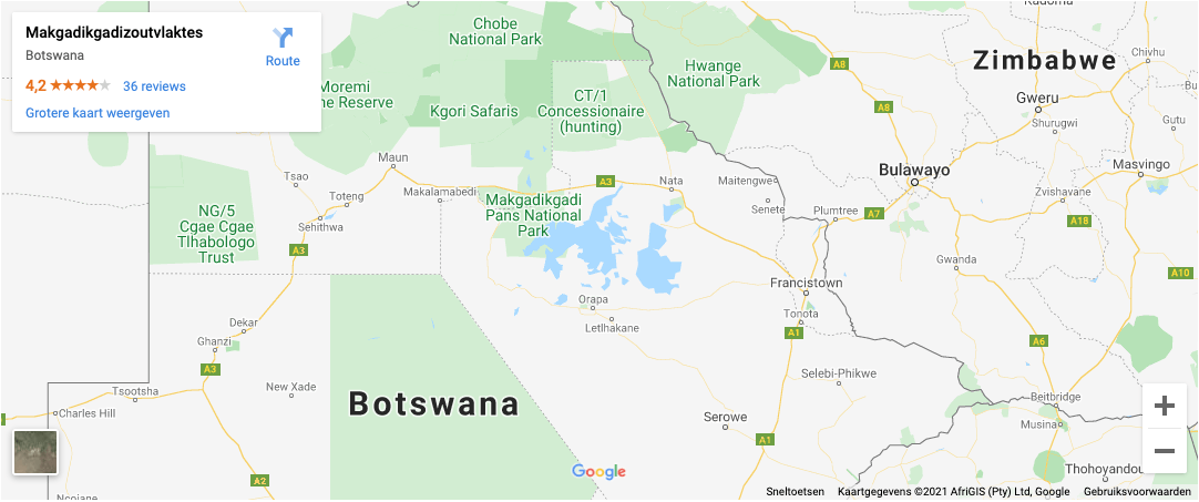 Locatie Makgadikgadi Pan